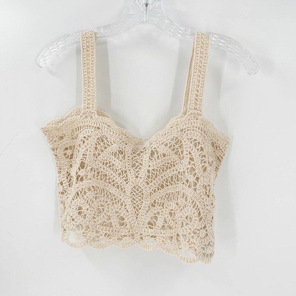 Zara Tops Zara Festival Crochet Knit Embroidered Crop Tank Beige